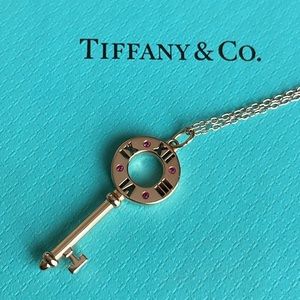 LIMITED TIME SALE 🎄 18k Rose Gold Tiffany & Co Ruby Atlas Pierced Key Pendant